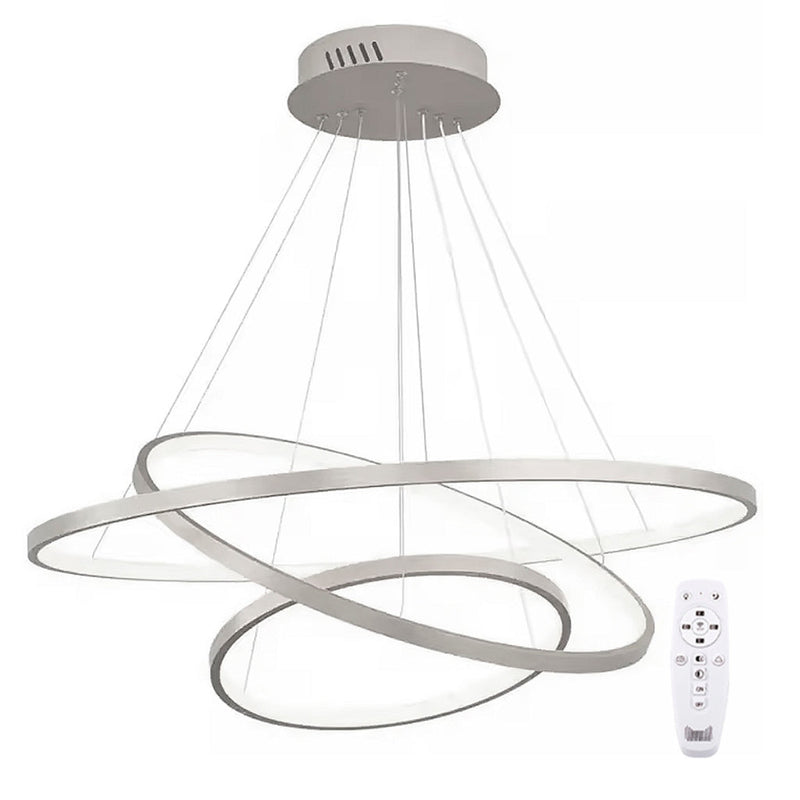 Lustre Led Moderno Com Controle Pendente Anéis 3 Arcos