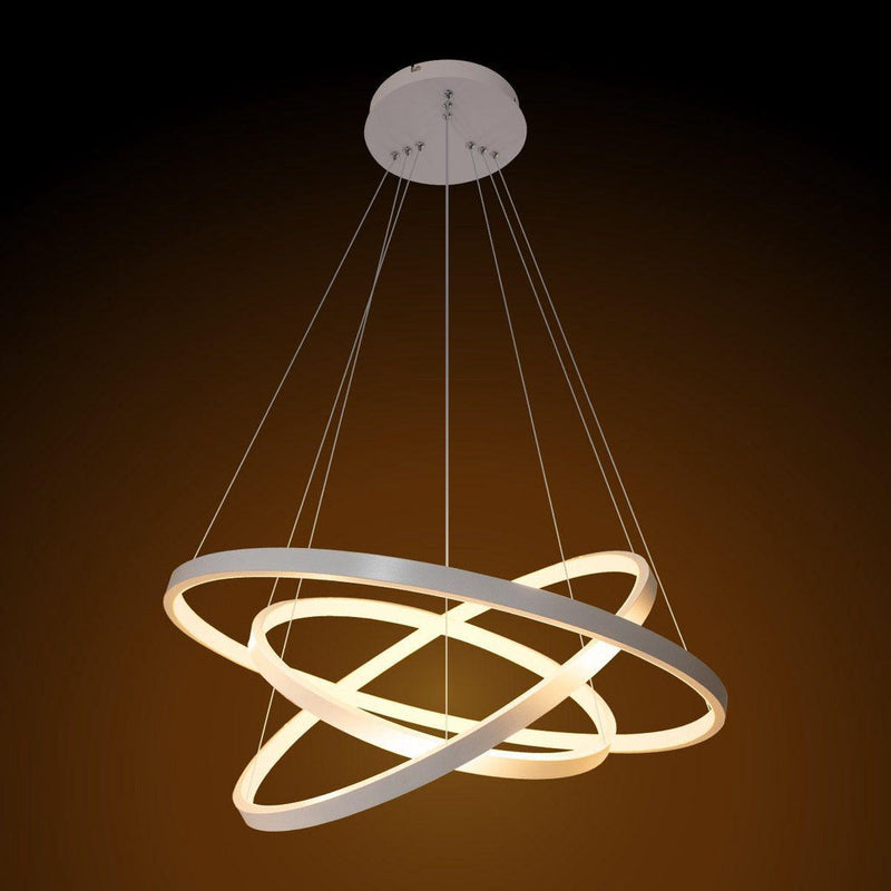 Lustre Led Moderno Com Controle Pendente Anéis 3 Arcos
