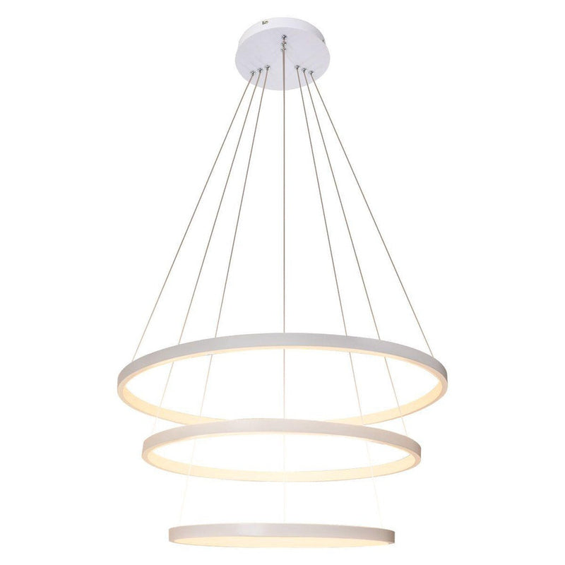 Lustre Led Moderno Com Controle Pendente Anéis 3 Arcos