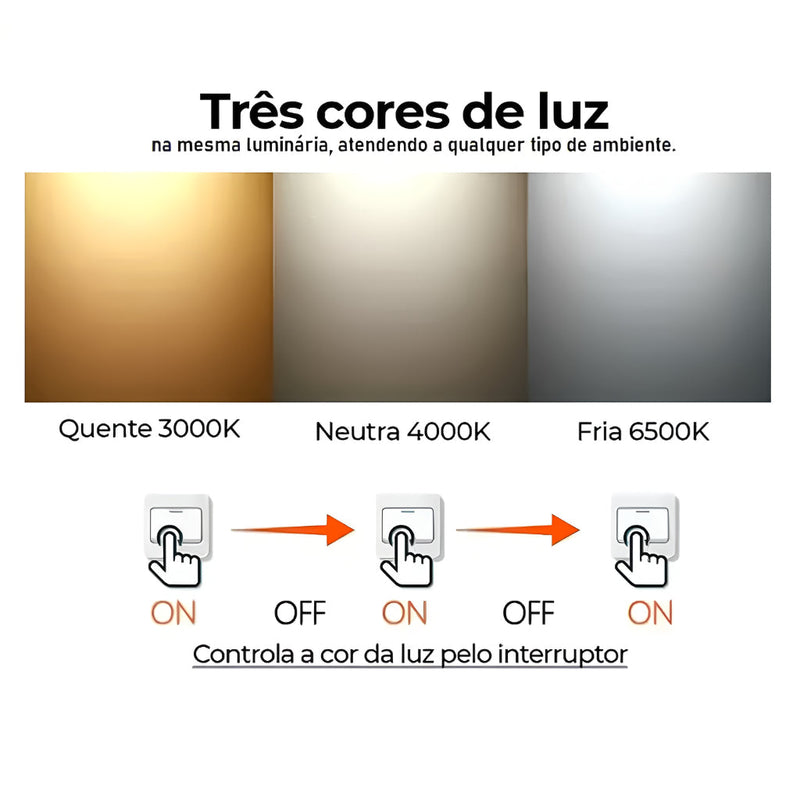 Lustre Pendente de Led 40w Dourado 75cm 3 Cores De Luz