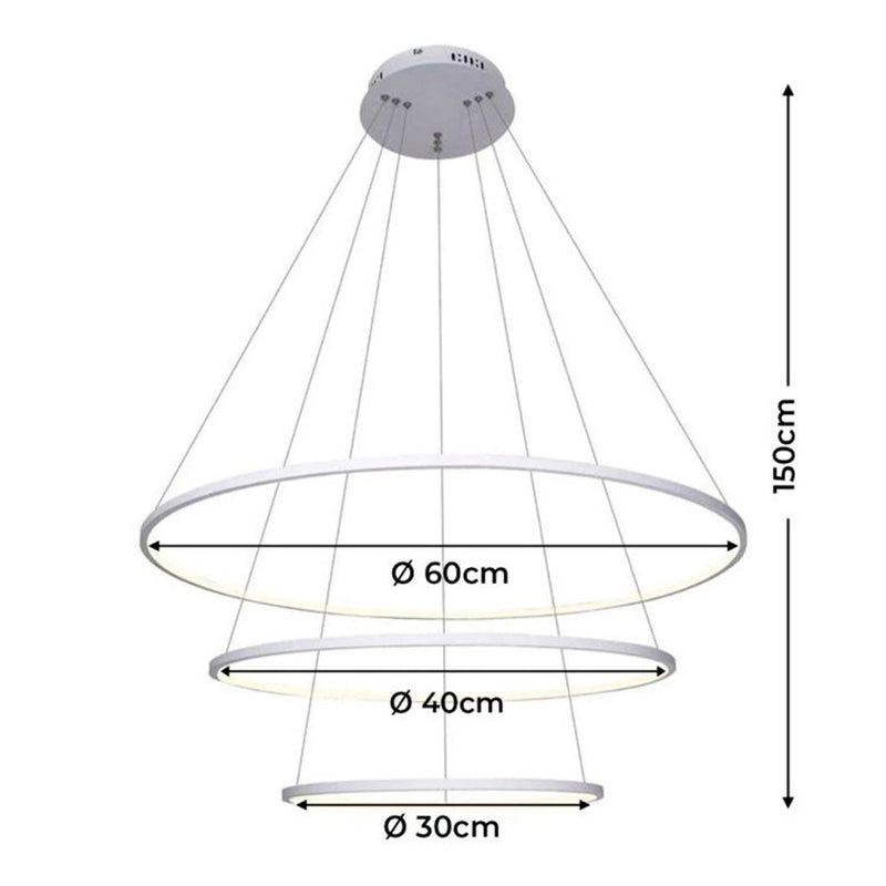 Lustre Led Moderno Com Controle Pendente Anéis 3 Arcos