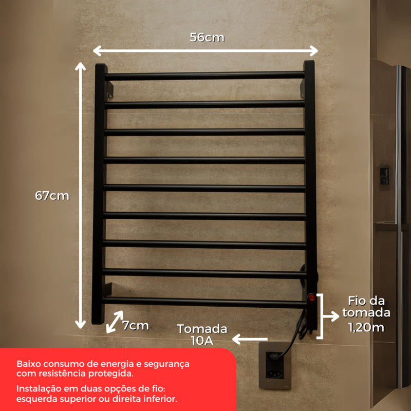 Toalheiro Térmico Alumínio Porta Toalha Electrowood Aquece e Seca Toalhas
