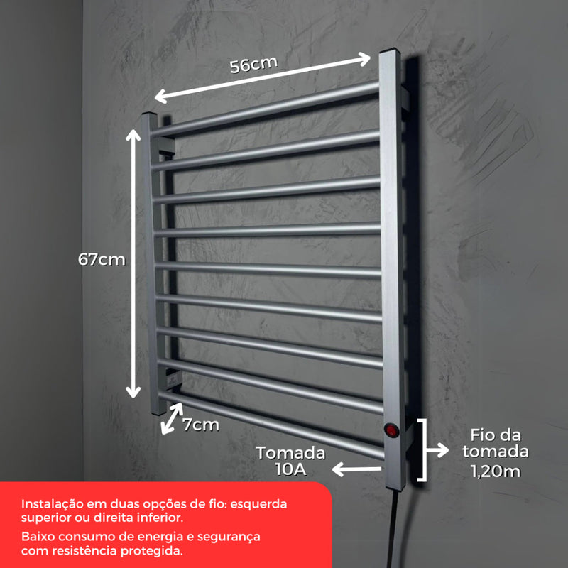 Toalheiro Térmico Alumínio Porta Toalha Electrowood Aquece e Seca Toalhas