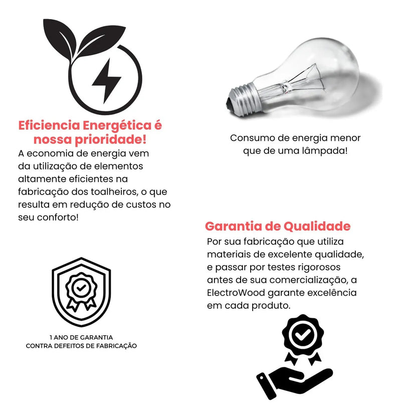 Toalheiro Térmico Alumínio Porta Toalha Electrowood Aquece e Seca Toalhas