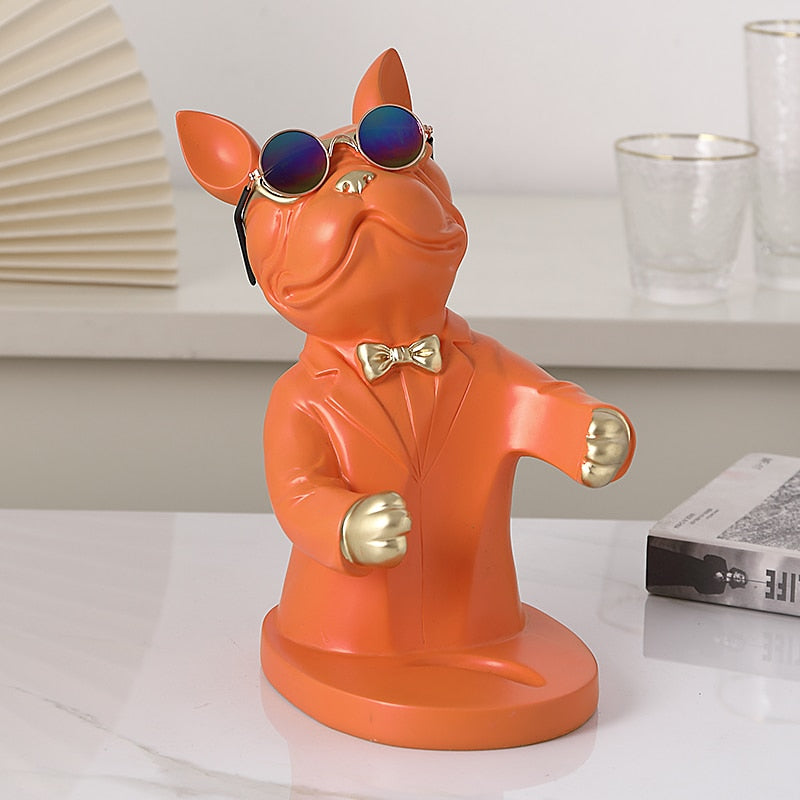 Escultura Decorativa BullDog Francês Mordomo Suporte de Vinho