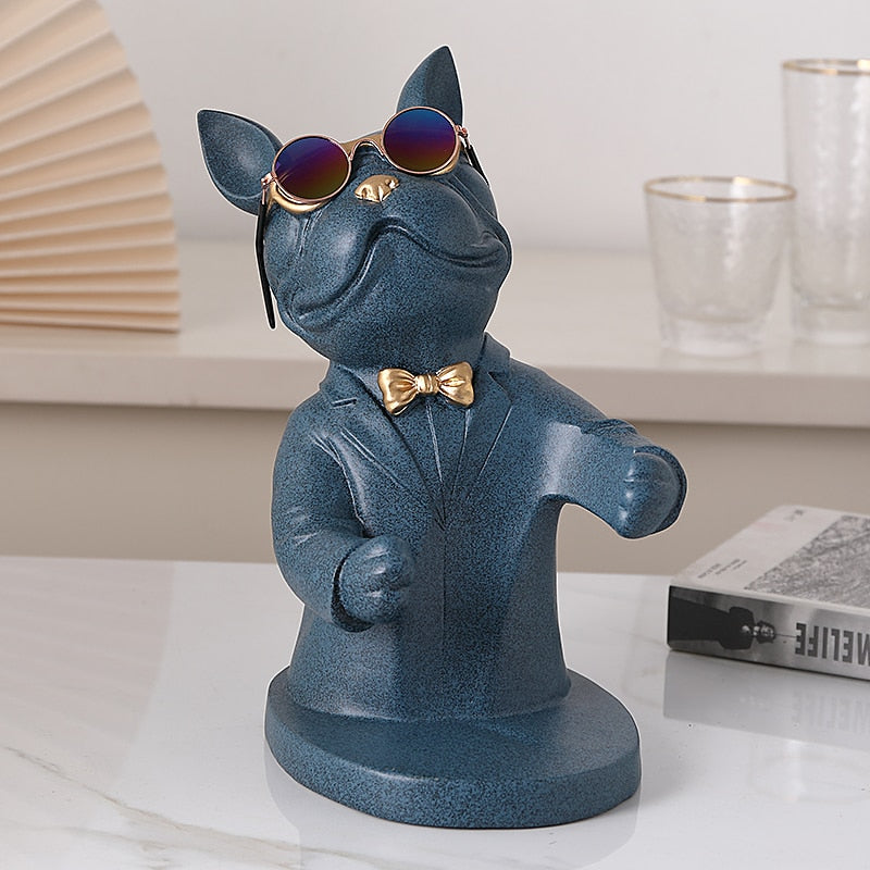 Escultura Decorativa BullDog Francês Mordomo Suporte de Vinho