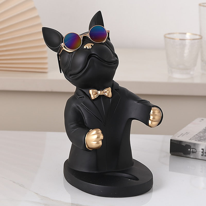 Escultura Decorativa BullDog Francês Mordomo Suporte de Vinho