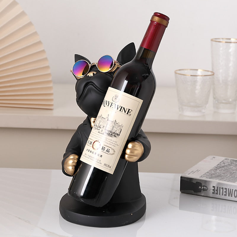 Escultura Decorativa BullDog Francês Mordomo Suporte de Vinho