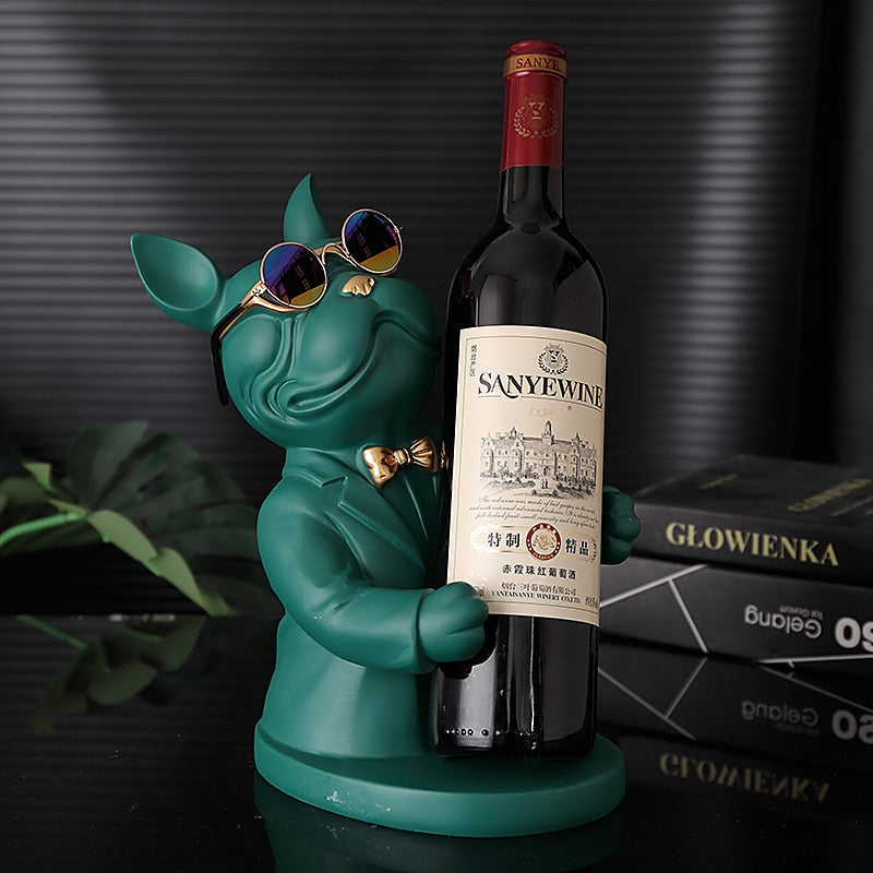 Escultura Decorativa BullDog Francês Mordomo Suporte de Vinho