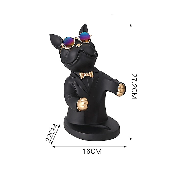 Escultura Decorativa BullDog Francês Mordomo Suporte de Vinho