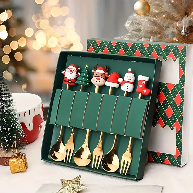 Jogo De Talheres Dourado Aço Inoxidável Especial Natal