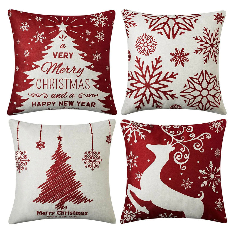 Decoração Natalina Capas de Almofada Kit 4 Peças
