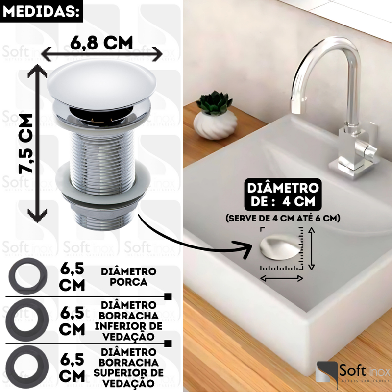 Válvula Click De Inox Pia de Banheiro Lavatório