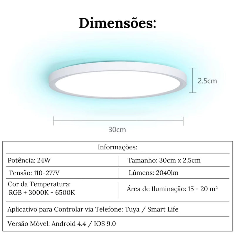 Luminária de Teto Plafon LED Redondo Inteligente Alexa Google Home