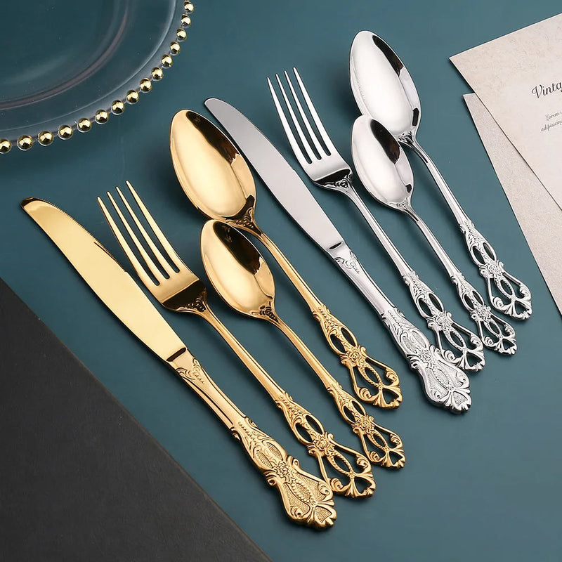Conjunto De Talheres Dourado De Aço Inoxidável