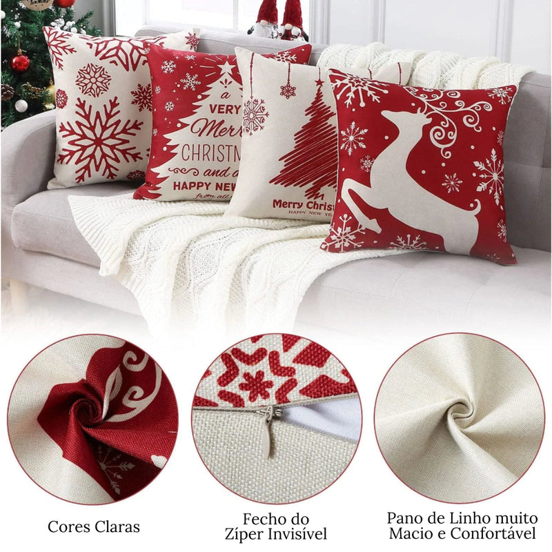 Decoração Natalina Capas de Almofada Kit 4 Peças