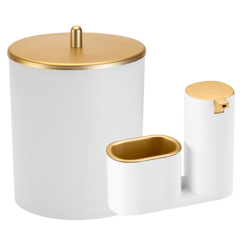 Kit Lixeira Cozinha 5L E Dispenser Porta Detergente Luxo