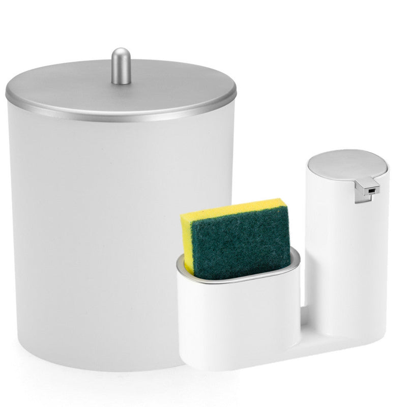 Kit Lixeira Cozinha 5L E Dispenser Porta Detergente Luxo