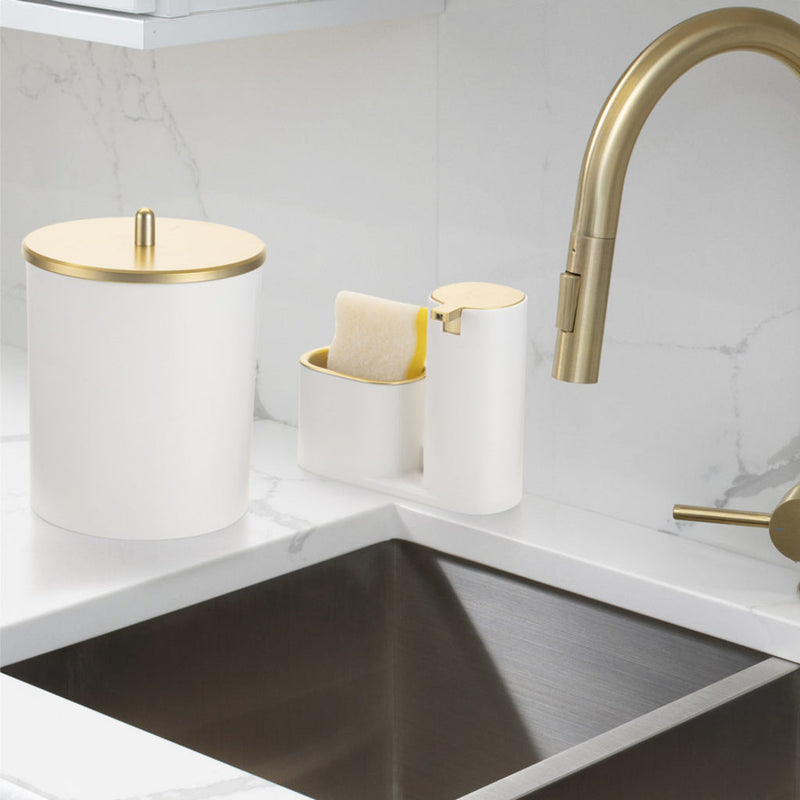 Kit Lixeira Cozinha 5L E Dispenser Porta Detergente Luxo