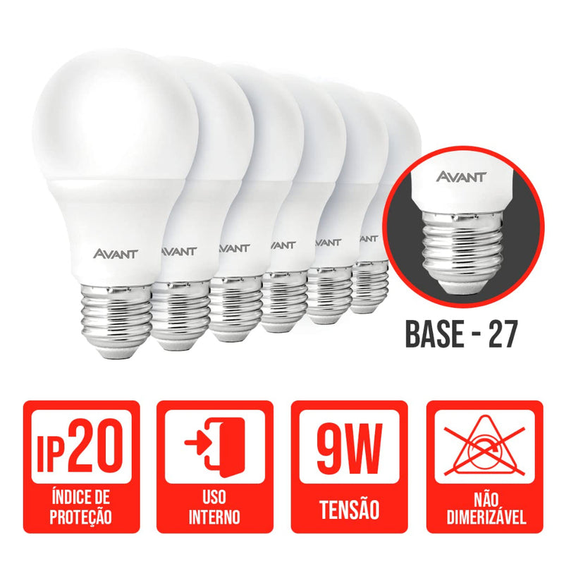 Kit 5 Lâmpada Led Bulbo 9W 6500k Branco Frio E27 Avant