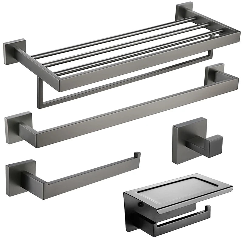 Kit Acessórios Para Banheiro Completo 5 Peças Inox Toalheiro De Banheiro Grafite Escovado