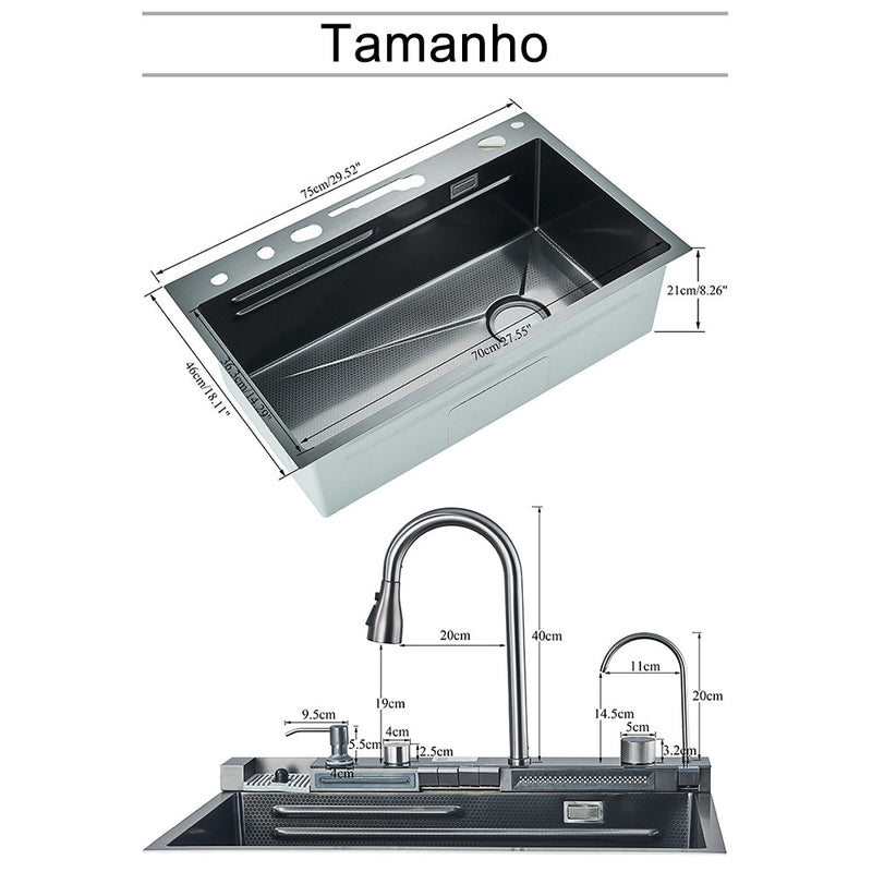 Kit Cuba Cozinha Cascata Gourmet Aço Inox Com Torneira Flexível
