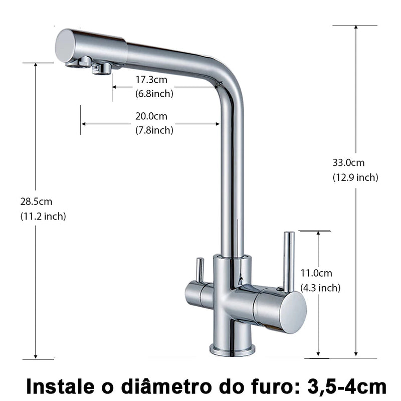 Torneira Gourmet Para Cozinha Com Filtro Modelo Duplo Comando Modelo Giratória