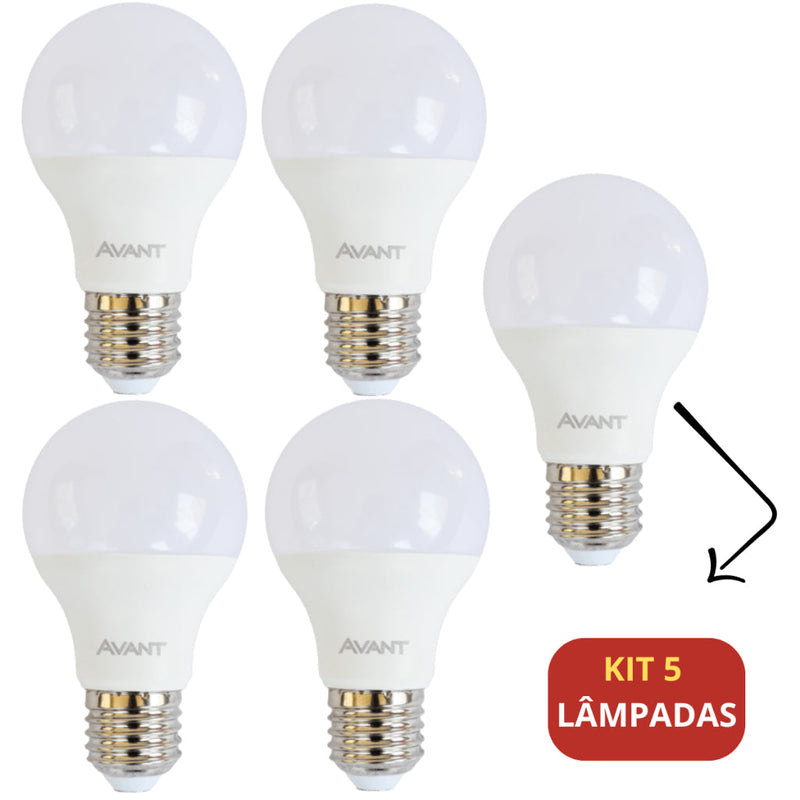 Kit 5 Lâmpada Led Bulbo 9W 6500k Branco Frio E27 Avant