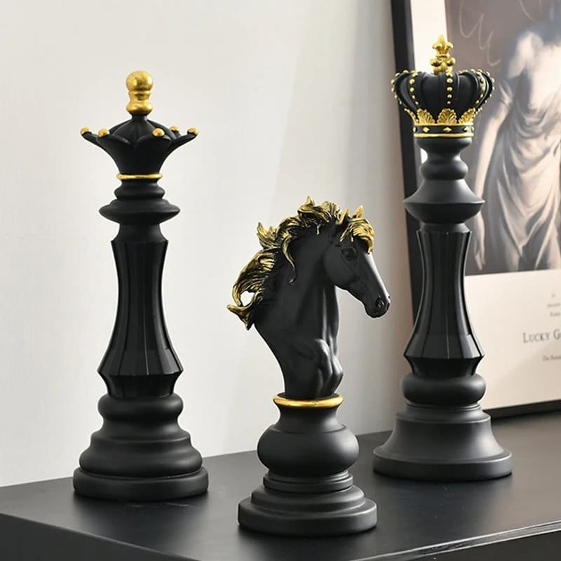 Estatueta Decorativa Para Mesa Peças de Xadrez em Resina