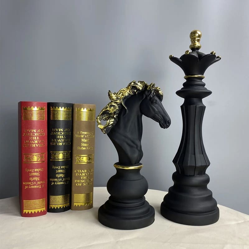 Estatueta Decorativa Para Mesa Peças de Xadrez em Resina