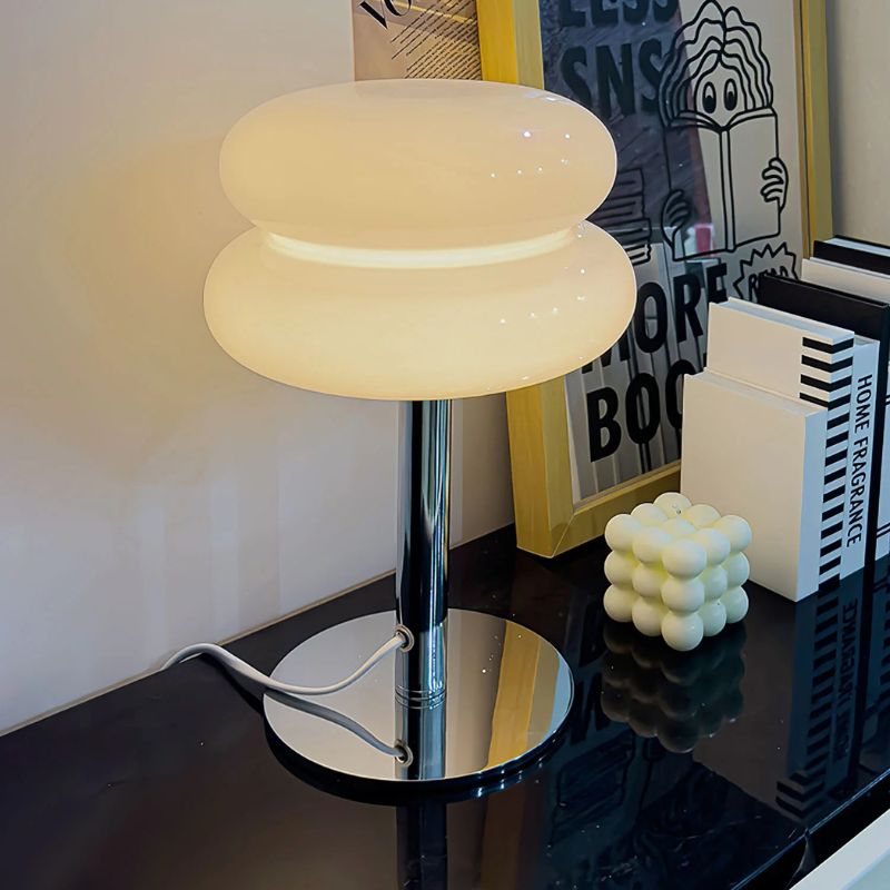Luminária de Mesa Moderna Cogumelo Vidro e Inox