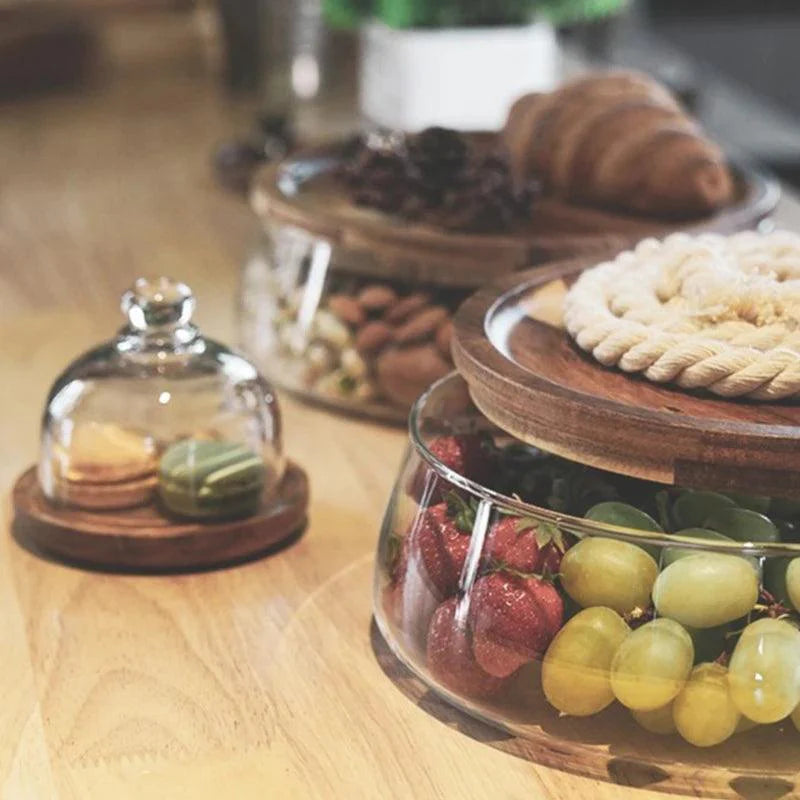 Fruteira De Mesa Com Tampa De Madeira Multifuncional
