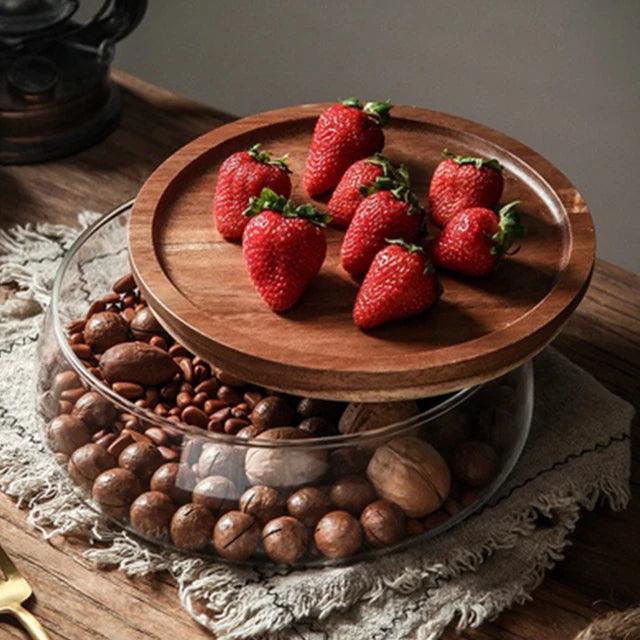 Fruteira De Mesa Com Tampa De Madeira Multifuncional
