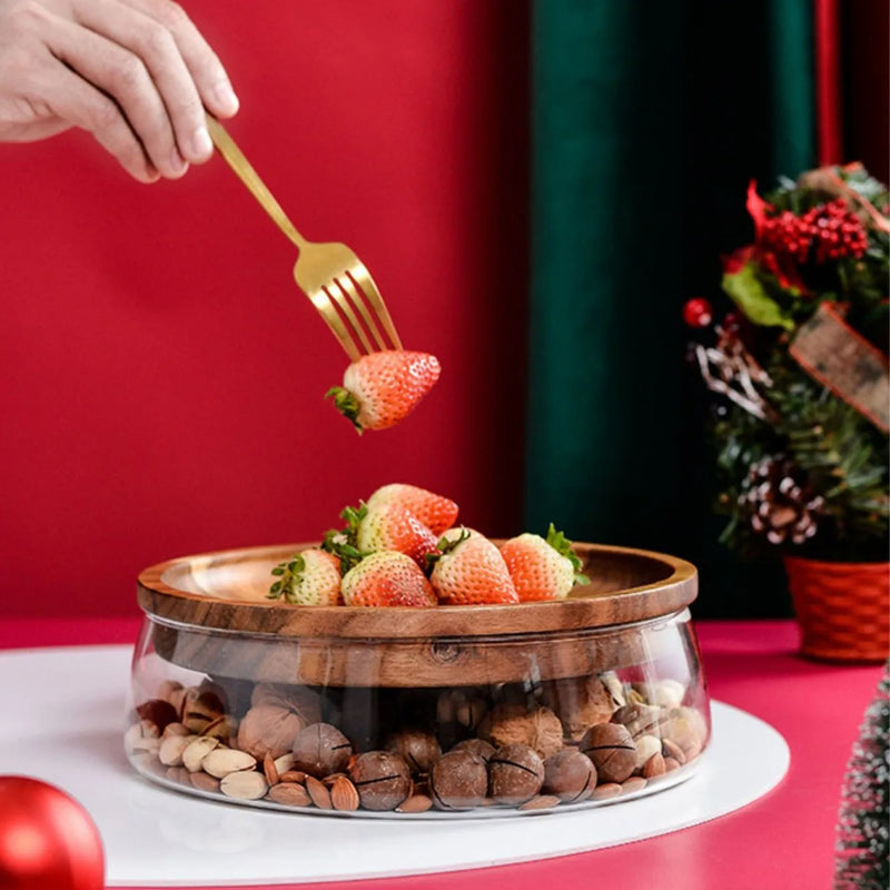 Fruteira De Mesa Com Tampa De Madeira Multifuncional