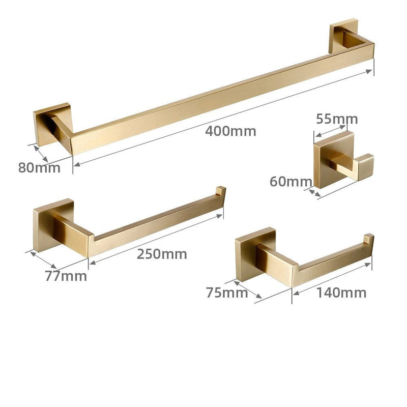Kit Acessórios Para Banheiro Completo 4 Peças Inox 40/60cm Toalheiro De Banheiro Dourado Escovado