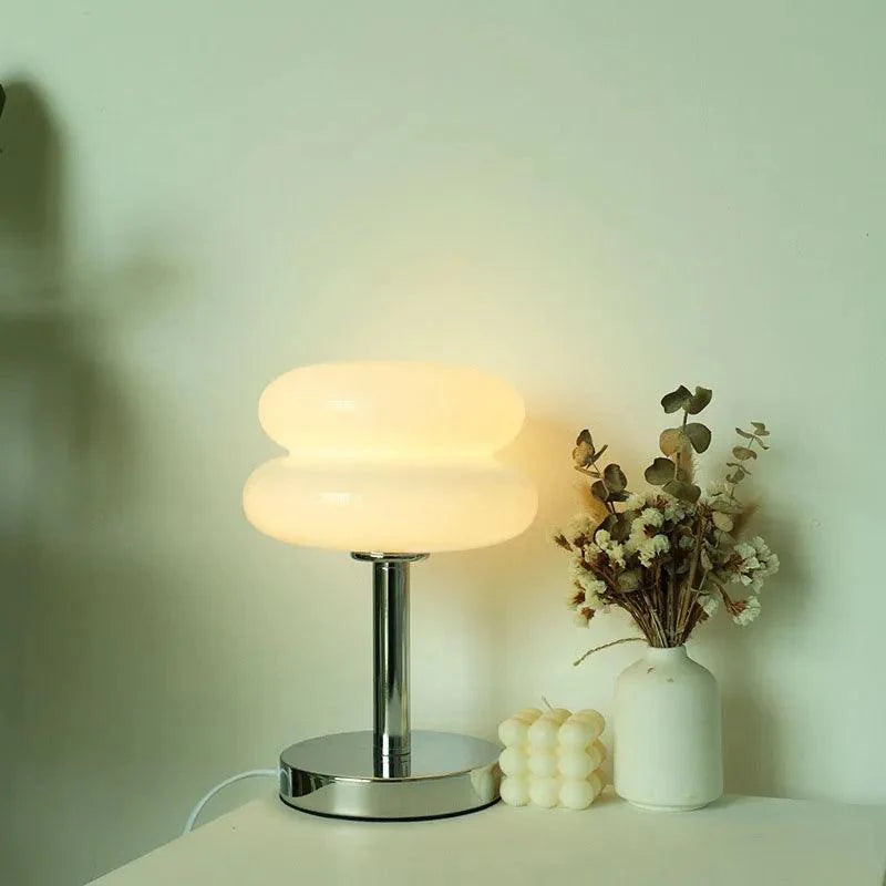 Luminária de Mesa Moderna Cogumelo Vidro e Inox