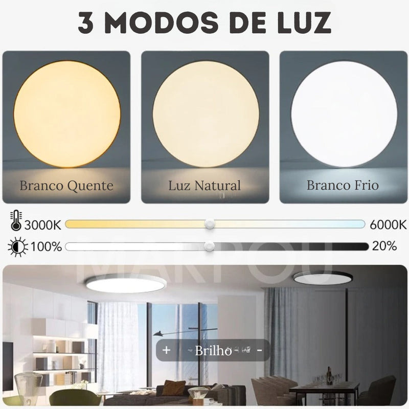 Luminária de Teto Plafon Led Sobrepor Redondo Moderno Com Controle