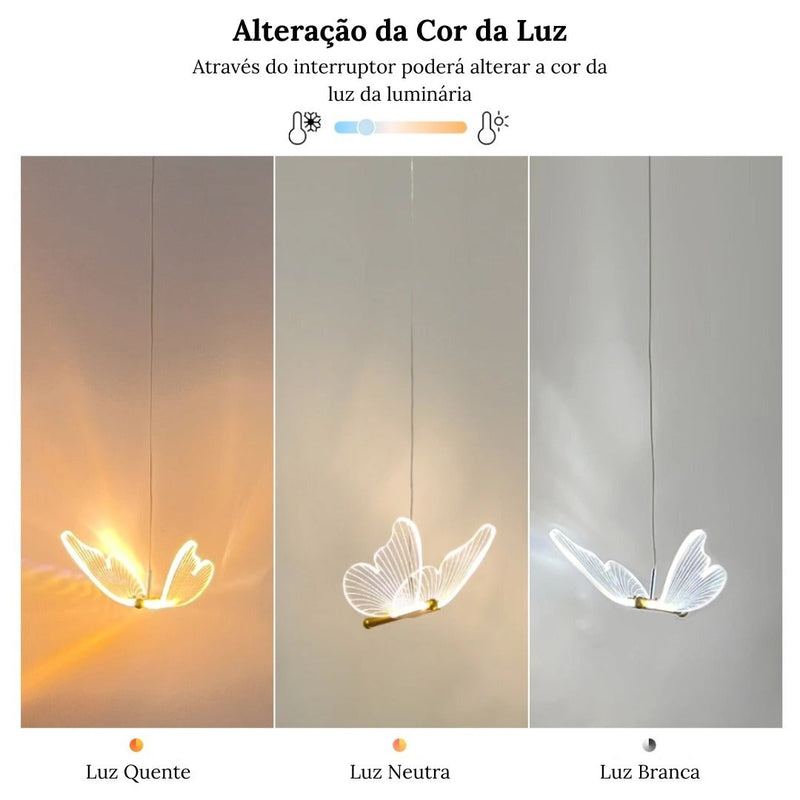 Luminária Pendente Borboleta Crystal Light