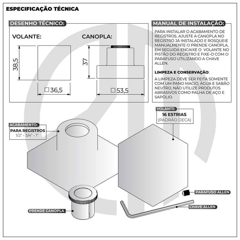 Acabamento Quadrado Registro Dourado Brilhante Padrão Deca